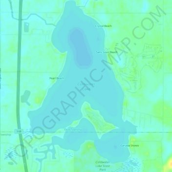 Mapa topográfico Coldwater Lake, altitud, relieve