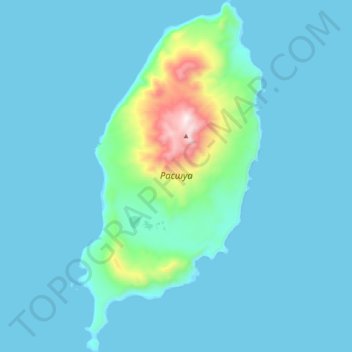 Mapa topográfico Rasshua, altitud, relieve