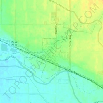 Mapa topográfico Notus, altitud, relieve