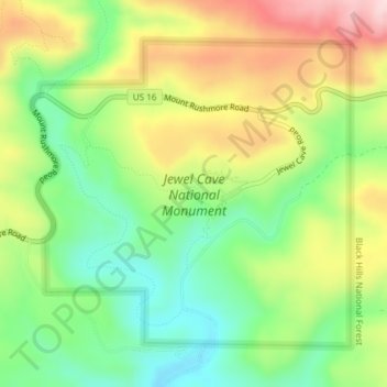 Mapa topográfico Jewel Cave National Monument, altitud, relieve