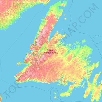 Mapa topográfico Island of Newfoundland, altitud, relieve