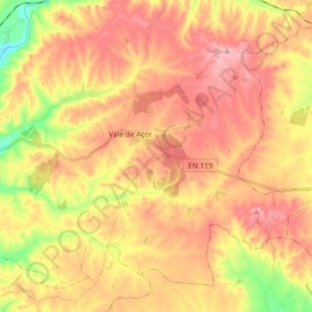 Mapa topográfico Vale de Açor, altitud, relieve