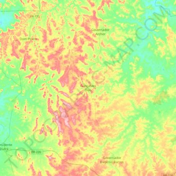 Mapa topográfico Gonçalves Dias, altitud, relieve