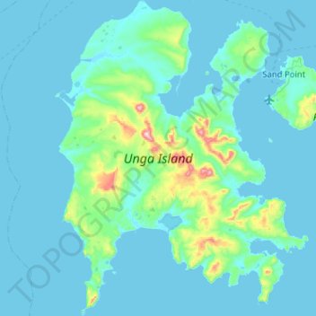 Mapa topográfico Unga Island, altitud, relieve