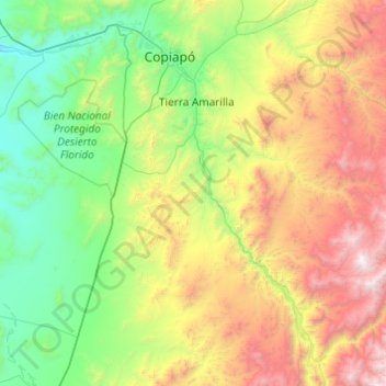 Mapa topográfico Río Copiapó, altitud, relieve