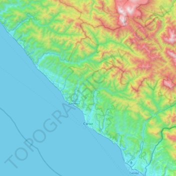 Mapa topográfico Sotchi, altitud, relieve