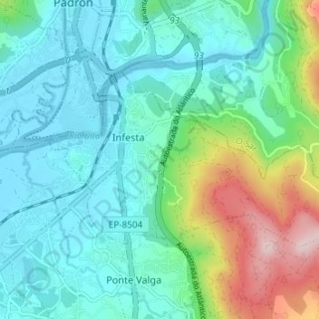 Mapa topográfico Puentecesures, altitud, relieve