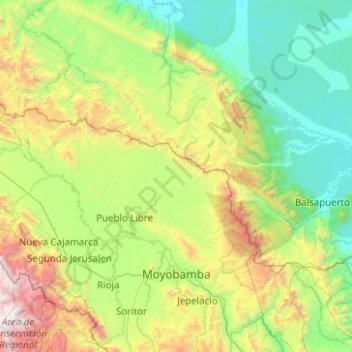 Mapa topográfico Moyobamba, altitud, relieve