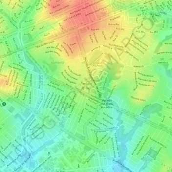 Mapa topográfico Jardim Itália, altitud, relieve