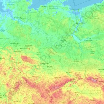 Mapa topográfico Elbe, altitud, relieve