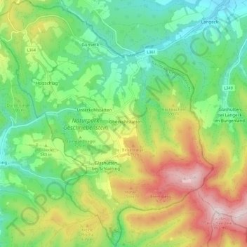 Mapa topográfico Gemeinde Unterkohlstätten, altitud, relieve