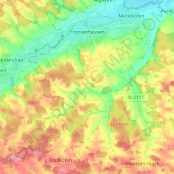 Mapa topográfico Frontenhausen, altitud, relieve