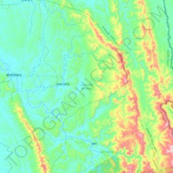 Mapa topográfico Rowangchhari Upazila, altitud, relieve