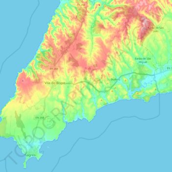 Mapa topográfico Vila do Bispo, altitud, relieve