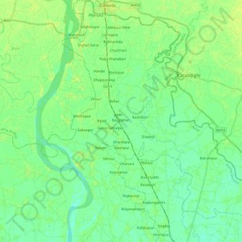 Mapa topográfico Balrampur, altitud, relieve