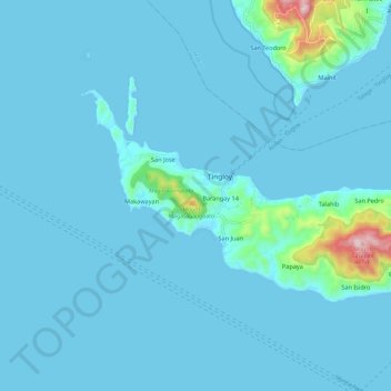 Mapa topográfico Maricaban Island, altitud, relieve