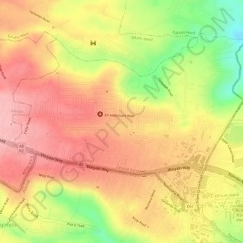 Mapa topográfico Uthiru ward, altitud, relieve