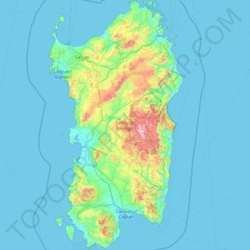 Mapa topográfico Sardaigne, altitud, relieve