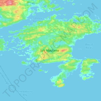 Mapa topográfico Isle Madame, altitud, relieve