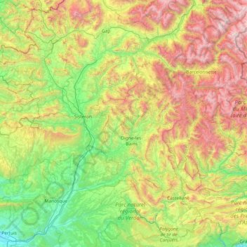 Mapa topográfico Alpes-de-Haute-Provence, altitud, relieve