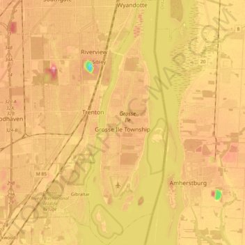Mapa topográfico Grosse Ile Township, altitud, relieve