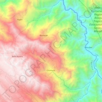 Mapa topográfico Chumuch, altitud, relieve