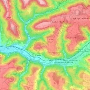 Mapa topográfico Großdeinbach, altitud, relieve