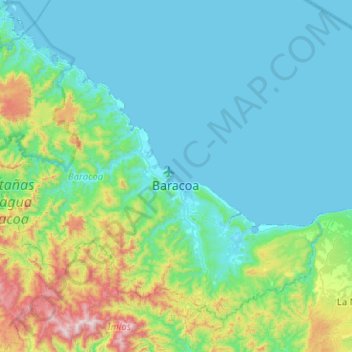 Mapa topográfico Baracoa, altitud, relieve