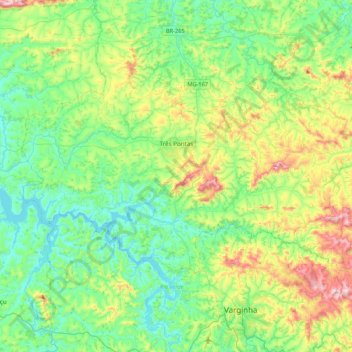 Mapa topográfico Três Pontas, altitud, relieve