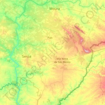 Mapa topográfico Serpa, altitud, relieve