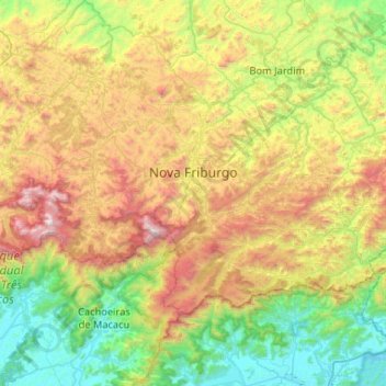 Mapa topográfico Nova Friburgo, altitud, relieve