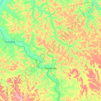 Mapa topográfico Timbiras, altitud, relieve