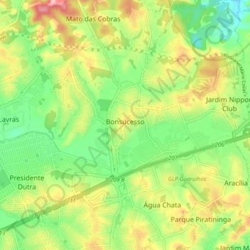 Mapa topográfico Bonsucesso, altitud, relieve