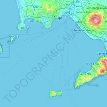 Mapa topográfico Golfo di Napoli, altitud, relieve