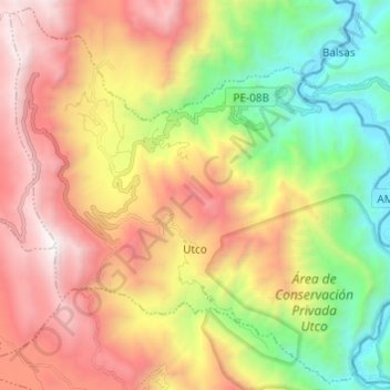 Mapa topográfico Utco, altitud, relieve