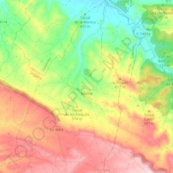 Mapa topográfico Ivorra, altitud, relieve
