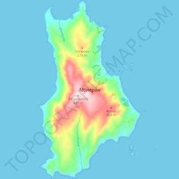 Mapa topográfico Moneron, altitud, relieve