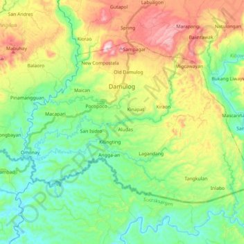 Mapa topográfico Damulog, altitud, relieve