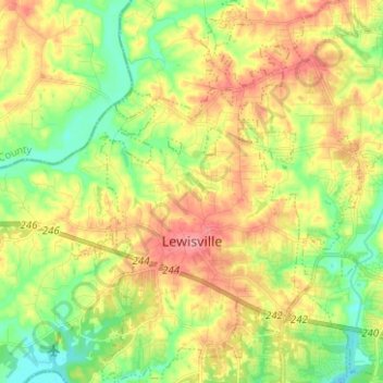 Mapa topográfico Lewisville, altitud, relieve