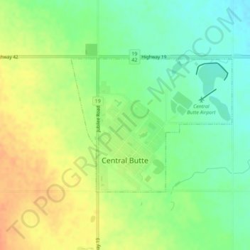 Mapa topográfico Central Butte, altitud, relieve