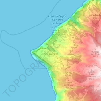 Mapa topográfico Ponta do Pargo, altitud, relieve