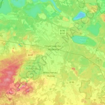 Mapa topográfico Hoyerswerda, altitud, relieve