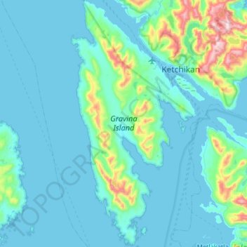 Mapa topográfico Gravina Island, altitud, relieve