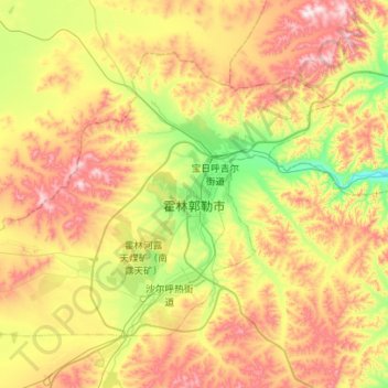 Mapa topográfico Holingol City, altitud, relieve