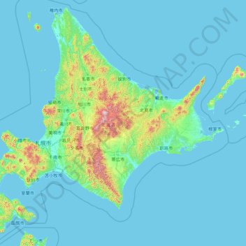 Mapa topográfico Hokkaido, altitud, relieve