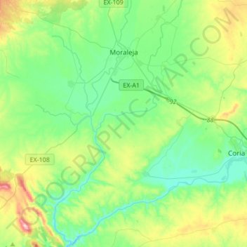 Mapa topográfico Moraleja, altitud, relieve