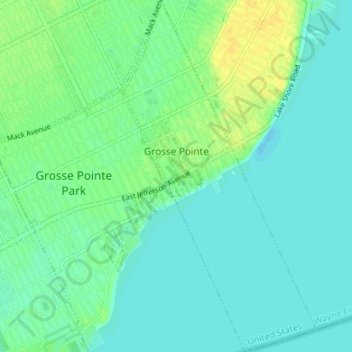 Mapa topográfico Grosse Pointe, altitud, relieve