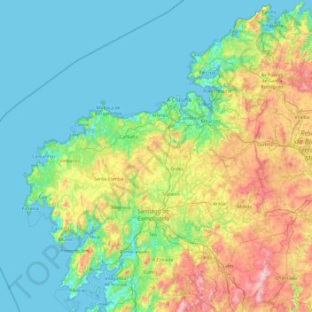 Mapa topográfico La Coruña, altitud, relieve