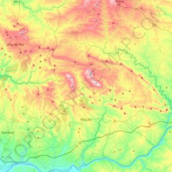 Mapa topográfico Mação, altitud, relieve