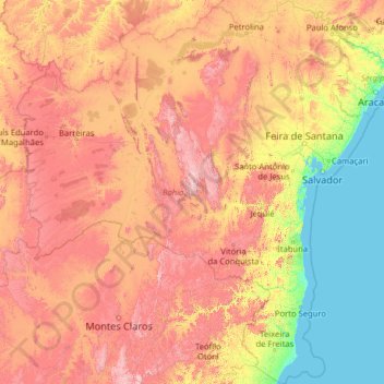 Mapa topográfico Bahia, altitud, relieve